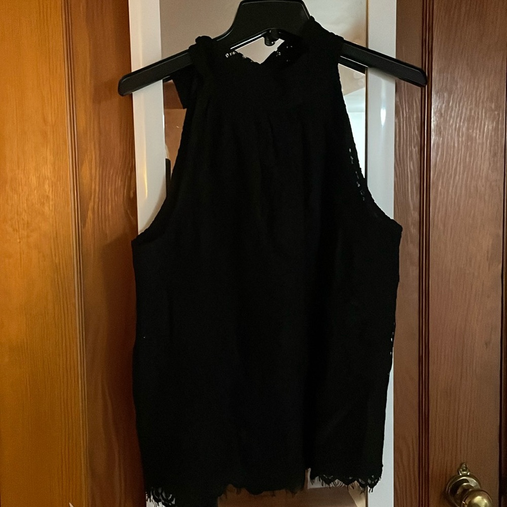 I Crew Black Lace Halter Tie Top Size M NWT